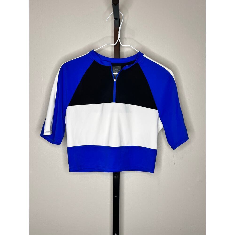 ☀️Sports Illustrated Blue Colorblock Crop Short Sleeve Scuba Cycling Top M NWOT